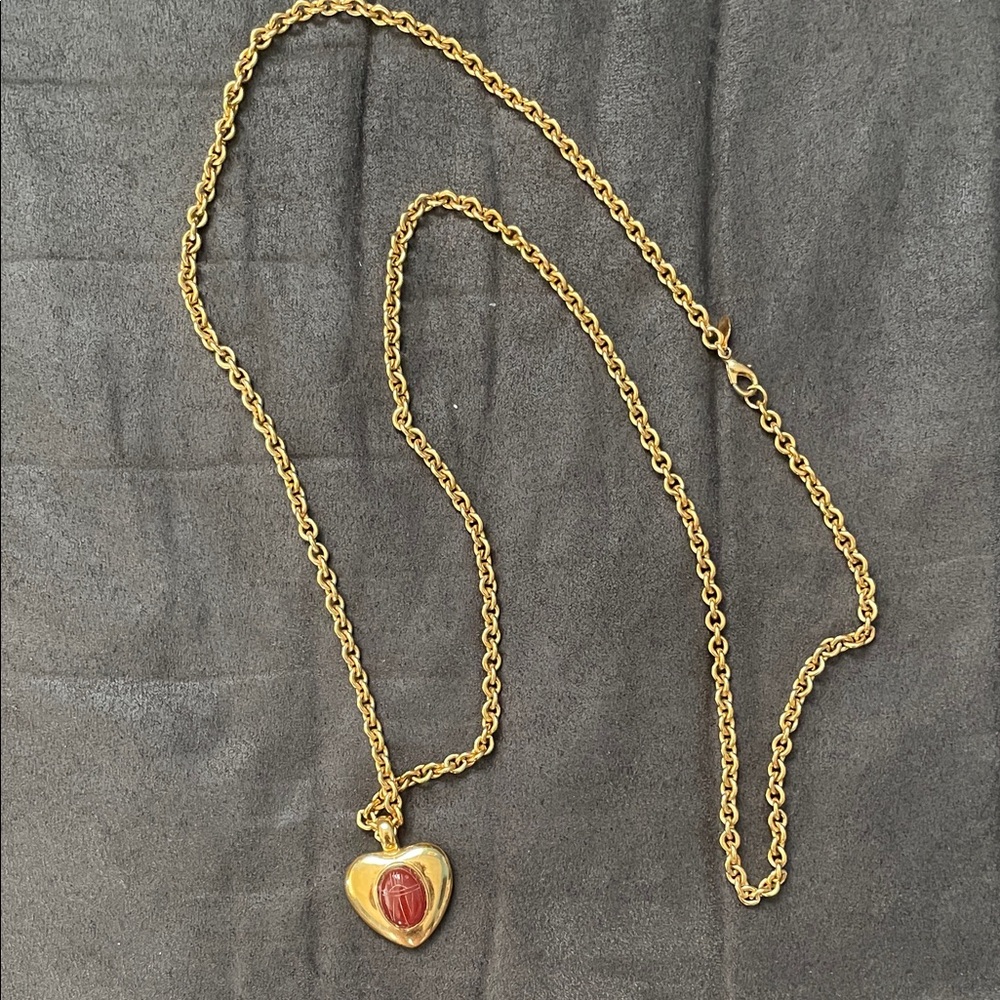 Carolee Gold Heart Necklace with Red Accent